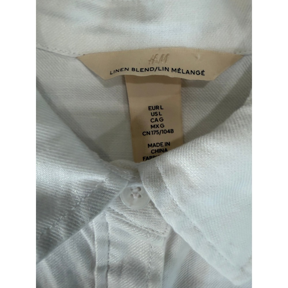 H&M Button Down Shirt Womens L White Excellent Lace Back Eyelash Trim Oversized - Picture 3 of 9